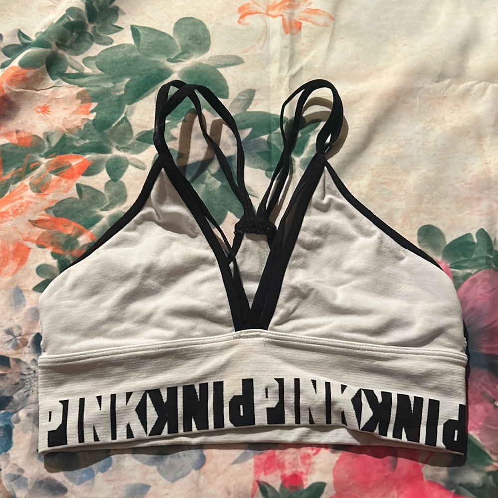 PINK XS cool and comfy strappy bralette. Gently used color white and black.
